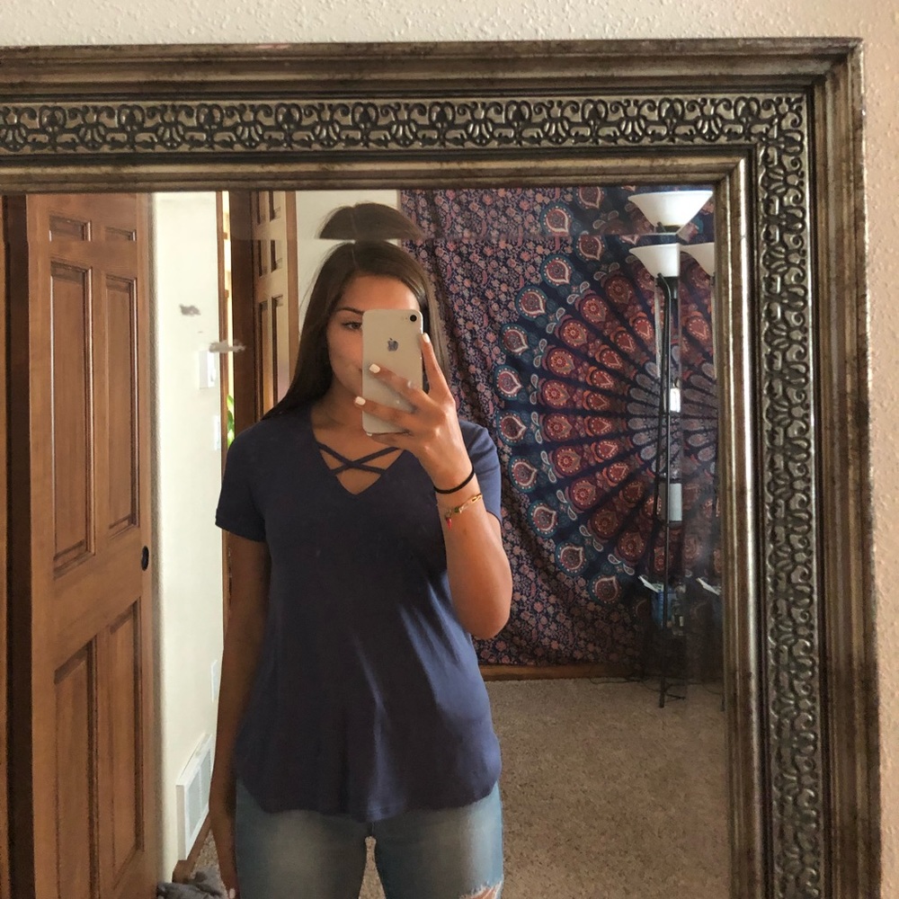 Dark blue crossed v-neck